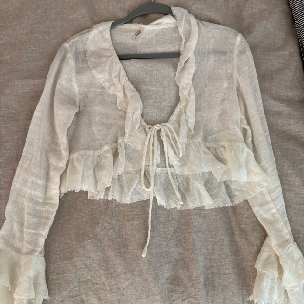 Mahina Sheer White Ruffle Blouse